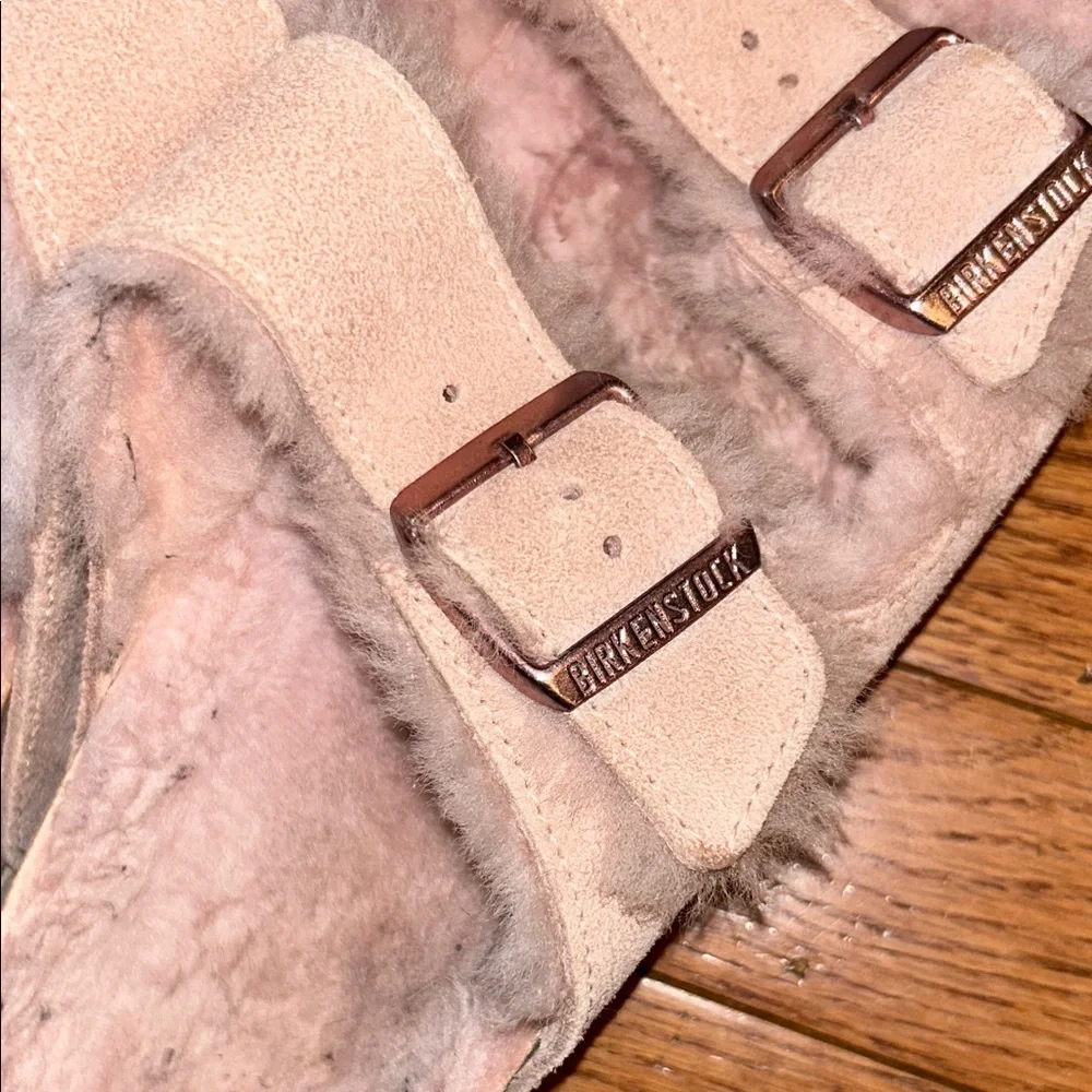 Birkenstock Womens Arizona Shearling Suede Sandals Light Rose EU40 US 9.5 Buckle - Picture 5 of 9